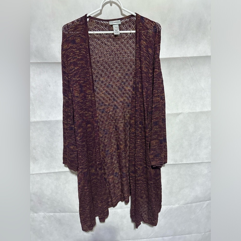 Catherines Plus 5X Open Front Knit Cardigan 34/36W Burgundy Speckled 3/4 Sleeve
